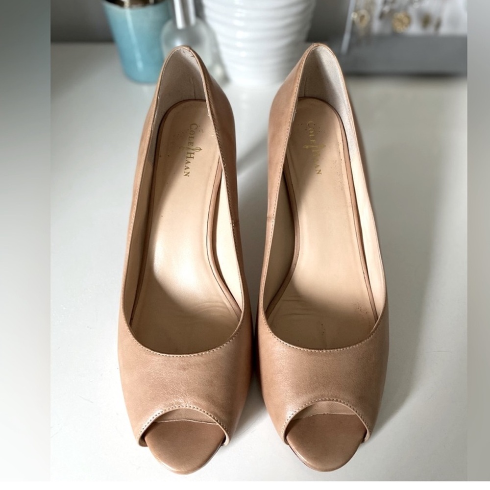 Cole Haan Women's Beige Peep Toe Heels